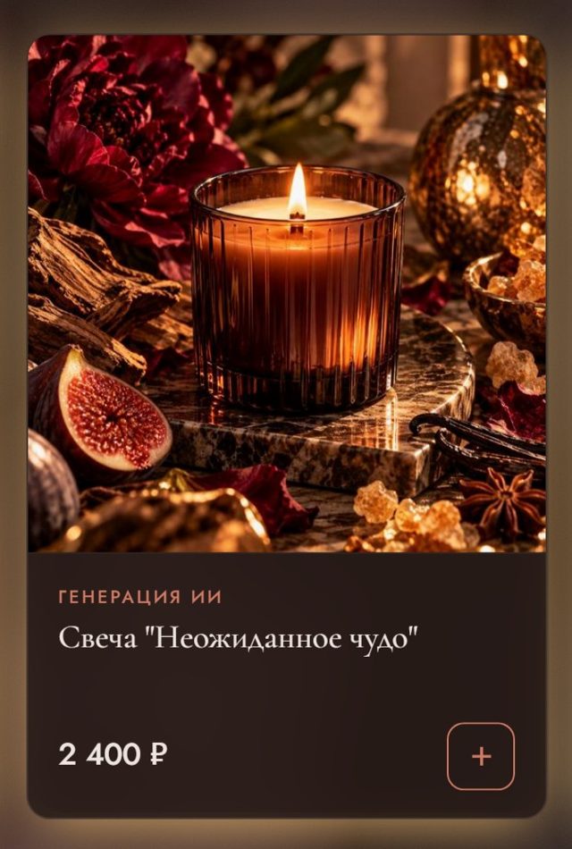 Карточка свечи «Неожиданное чудо», вокруг неё тёплое свечение